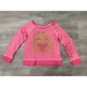 Pimatee Girl's Pink Sweatshirt sz S 4 6 Gold Winking Face Heather French Terry